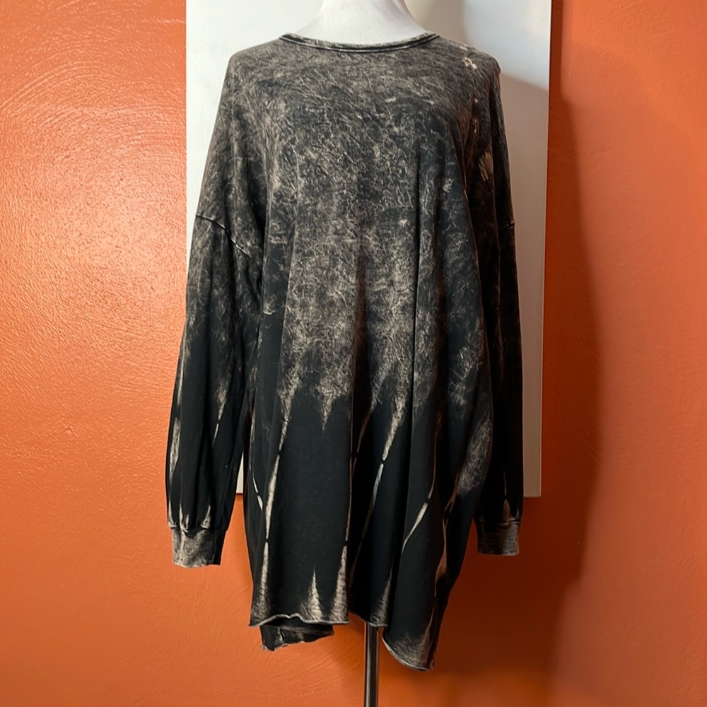 Black and Taupe Tie-Dye Long Sleeve Shirt Dress